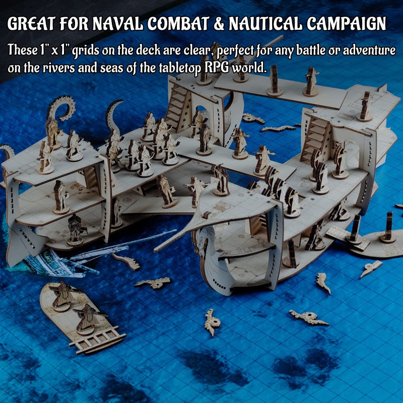 CZYY 3D RPG Miniatures Ship Wood Laser Cut, 3-Level with 1" Grid Battle Terrain Map Perfect for D&D, Pathfinderor Other Tabletop Games - Image 3